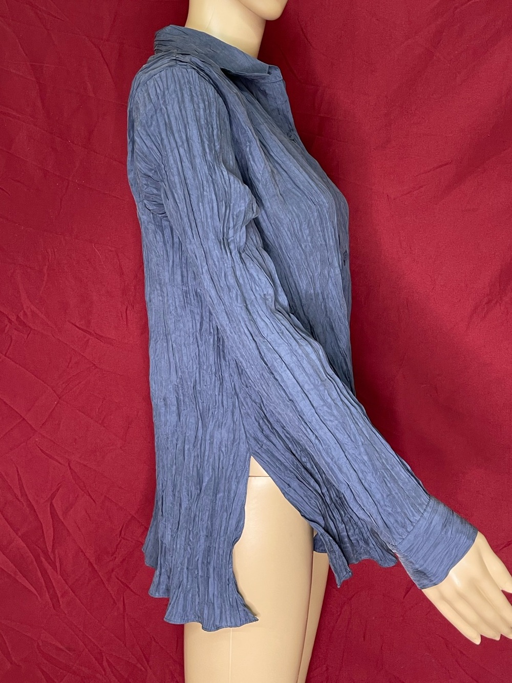 Eileen Fisher Blue Crinkle Silk Blouse PP 4P NWOT - Picture 4 of 10